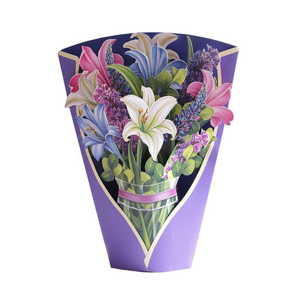 New Style 3D Pop Up Cards Paper Flower Bouquet Greeting Card for All Occasions - Greenish Lily Flower.