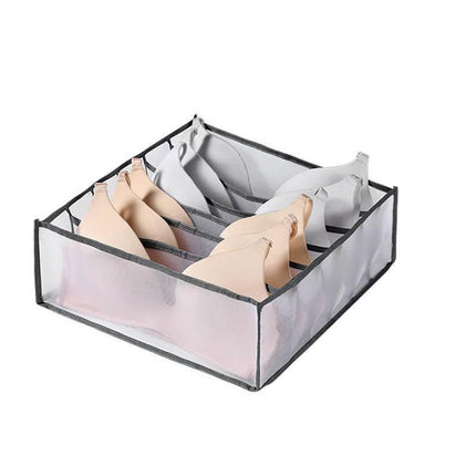 Foldable Drawer Organizer Divider Bra Sock Underwear Storage Closet Wardrobe - Grey with 6 Boxes.