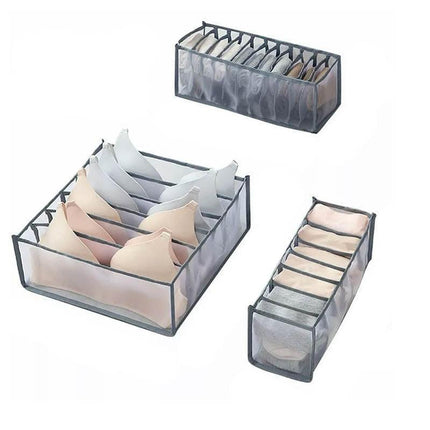 Foldable Drawer Organizer Divider Bra Sock Underwear Storage Closet Wardrobe - Grey with 6 Boxes.