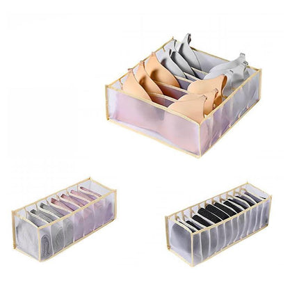 Foldable Drawer Organizer Divider Bra Sock Underwear Storage Closet Wardrobe - Grey with 6 Boxes.