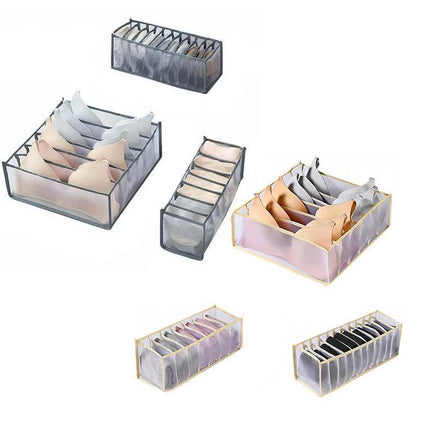 Foldable Drawer Organizer Divider Bra Sock Underwear Storage Closet Wardrobe - Grey with 7 Boxes.