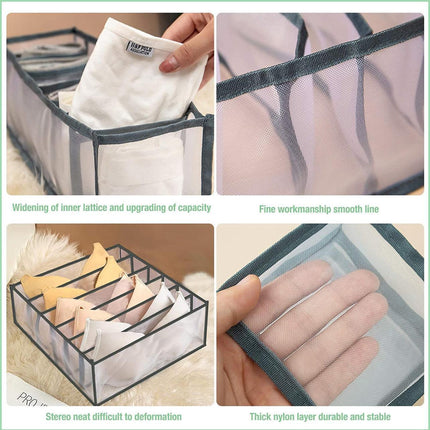 Foldable Drawer Organizer Divider Bra Sock Underwear Storage Closet Wardrobe - Grey with 7 Boxes.