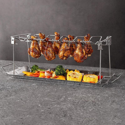 Foldable Stainless Steel Barbecue Grill Rack for Chicken Legs Outdoor Cooking.