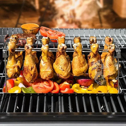 Foldable Stainless Steel Barbecue Grill Rack for Chicken Legs Outdoor Cooking.