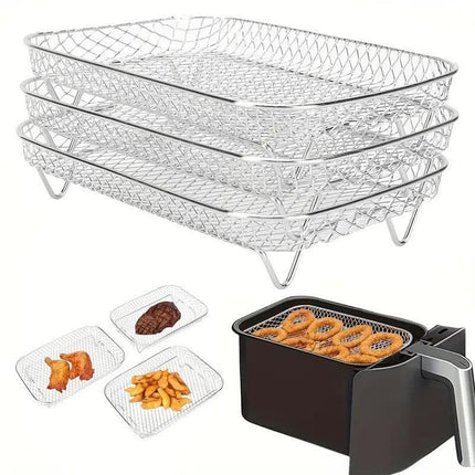 Air Fryer Grill Rack Multi Layer Removable Shelf Mesh Rack for Cooking BBQ - Rectangle.
