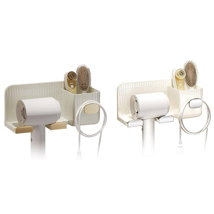 Hair Dryer Holder Rack Plastic Wall Mount No Drill Bathroom Organizer Storage - Gold.