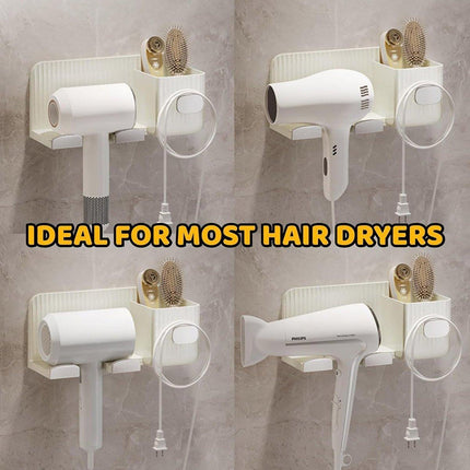 Hair Dryer Holder Rack Plastic Wall Mount No Drill Bathroom Organizer Storage - Gold.