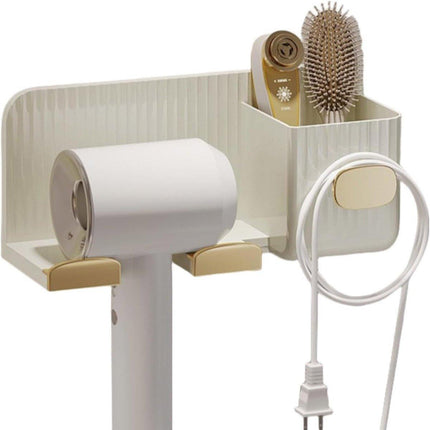 Hair Dryer Holder Rack Plastic Wall Mount No Drill Bathroom Organizer Storage - Gold.