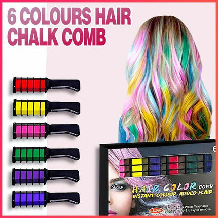 6 Colours Washable Hair Chalk Comb Kit Temporary Hair Dye for Parties and Events.