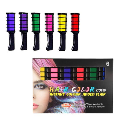 6 Colours Washable Hair Chalk Comb Kit Temporary Hair Dye for Parties and Events.