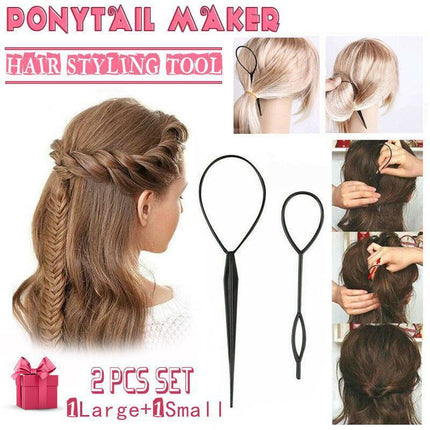 Hair Styling Tool 2Pcs Set Topsy Tail Ponytail Maker Braid Ladies Girl Clip Loop.