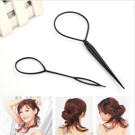 Hair Styling Tool 2Pcs Set Topsy Tail Ponytail Maker Braid Ladies Girl Clip Loop.