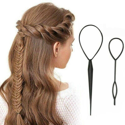 Hair Styling Tool 2Pcs Set Topsy Tail Ponytail Maker Braid Ladies Girl Clip Loop.