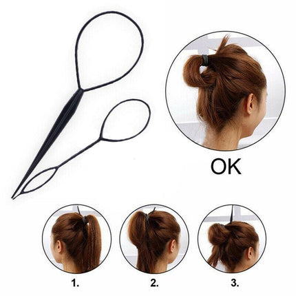 Hair Styling Tool 2Pcs Set Topsy Tail Ponytail Maker Braid Ladies Girl Clip Loop.