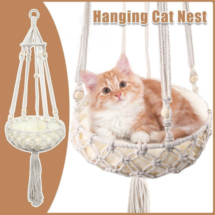 Macrame Cat Hammock Boho Style Kitty Hanging Swing Bed Pet Sleeping Bed Cat.
