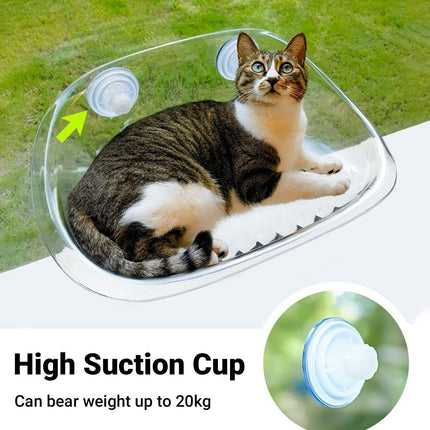 Cat Hammock Bed Glass Hanging Basket Clear Pet Nest Elevated Sleeping Bed - White.