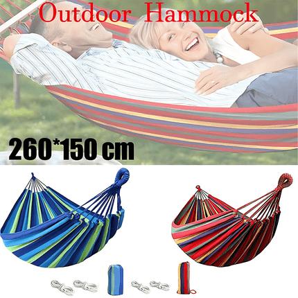Double Outdoor Hammock 260x150cm with Straps for Camping Hanging Tree Bed - Red.