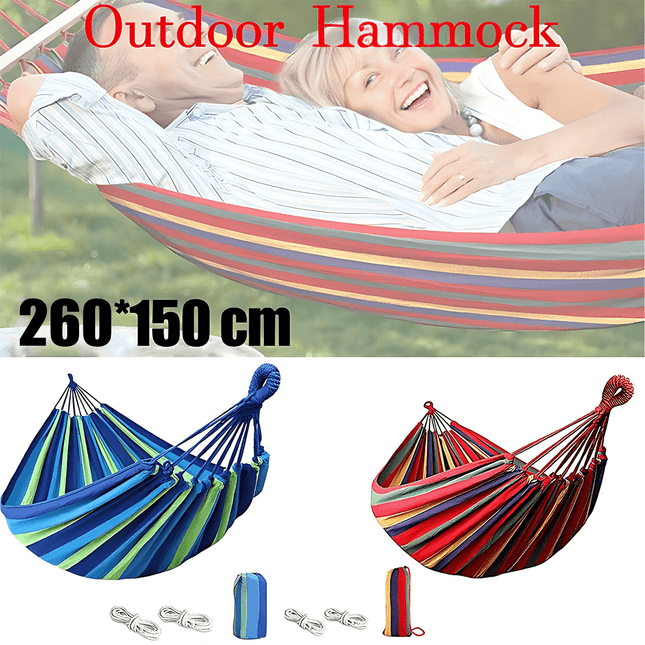 Double Outdoor Hammock 260x150cm with Straps for Camping Hanging Tree Bed - Red.