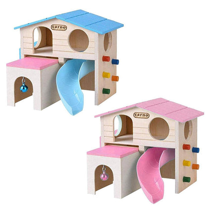 Wooden Luxury Hamster Villa Escape House Fun Nest Pet Home for Small Animals - Blue.