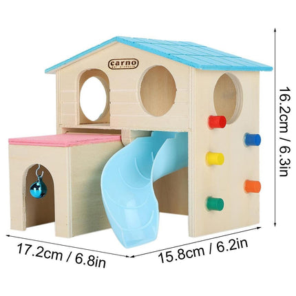 Wooden Luxury Hamster Villa Escape House Fun Nest Pet Home for Small Animals - Blue.