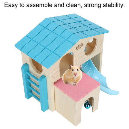 Wooden Luxury Hamster Villa Escape House Fun Nest Pet Home for Small Animals - Blue.