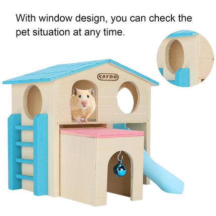 Wooden Luxury Hamster Villa Escape House Fun Nest Pet Home for Small Animals - Pink.