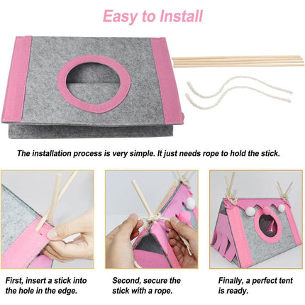 Hamster Tent Small Pet Hideout Pig Possum House Cool Triangle Nest Shelter - Pink.