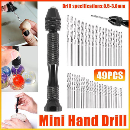 49pcs Mini Hand Drill Vise Hand Bits Twist Woodworking Set Precision Pin Tool.