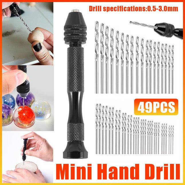 49pcs Mini Hand Drill Vise Hand Bits Twist Woodworking Set Precision Pin Tool.
