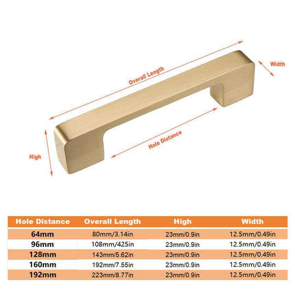 Modern Simple Handle Wardrobe Cabinet Drawer Pull All Copper Gold Door Handle - 192mm.