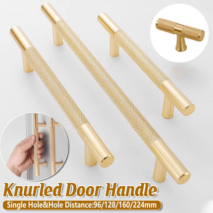 Light Luxury Cabinet Handle Full Copper Gold Straight Knurled Drawer Door Pull - 224mm.