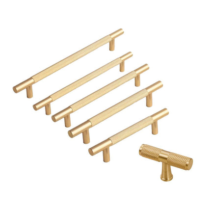 Light Luxury Cabinet Handle Full Copper Gold Straight Knurled Drawer Door Pull - 96mm.