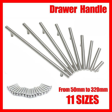 5pcs Silver Kitchen Cabinet Door Handles Stainless Steel Door Drawer Pull T Bar - 50mm.