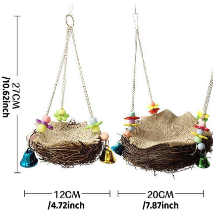 Bird Parrot Swing Stand Rattan Nest Hanging Basket Chew Toy for Small Medium Pet - L-20cm.
