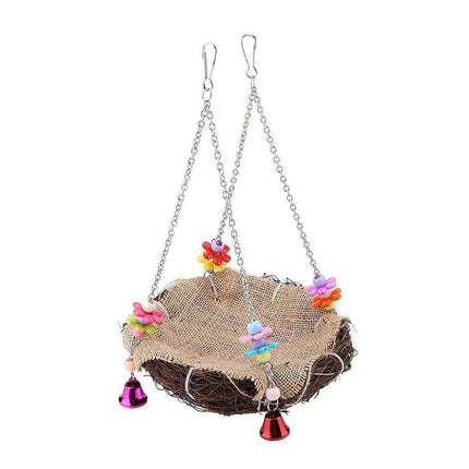 Bird Parrot Swing Stand Rattan Nest Hanging Basket Chew Toy for Small Medium Pet - L-20cm.