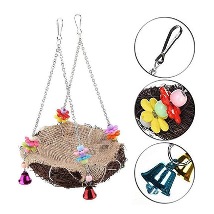 Bird Parrot Swing Stand Rattan Nest Hanging Basket Chew Toy for Small Medium Pet - S-12cm.