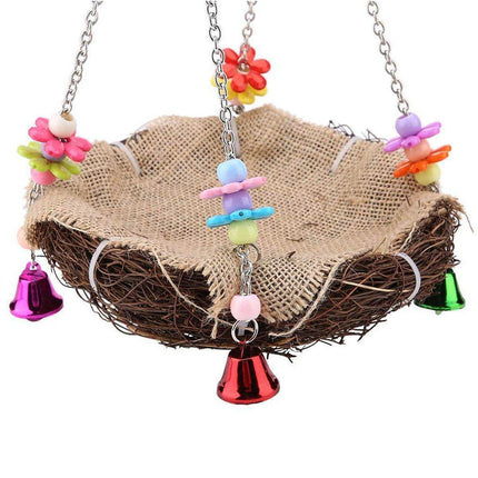 Bird Parrot Swing Stand Rattan Nest Hanging Basket Chew Toy for Small Medium Pet - S-12cm.