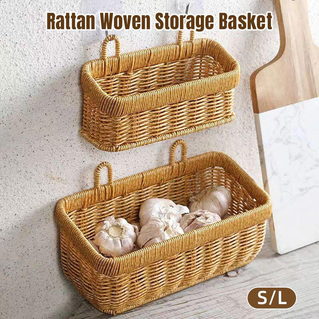 Wall-Mounted Rattan Style Hanging Storage Basket Kitchen Vegetable Fruit Basket - Small.