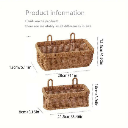 Wall-Mounted Rattan Style Hanging Storage Basket Kitchen Vegetable Fruit Basket - Small.