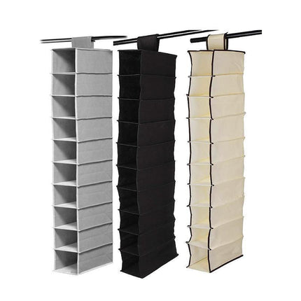 10 Tier Clothes Organiser Wardrobe Hanging Storage Closet Shoes Hanger Bag AU - Beige.