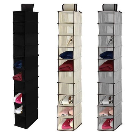 10 Tier Clothes Organiser Wardrobe Hanging Storage Closet Shoes Hanger Bag AU - Beige.