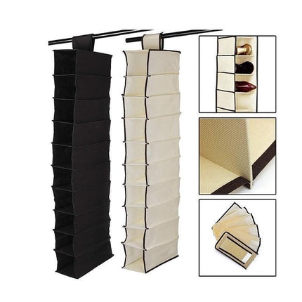 10 Tier Clothes Organiser Wardrobe Hanging Storage Closet Shoes Hanger Bag AU - Beige.