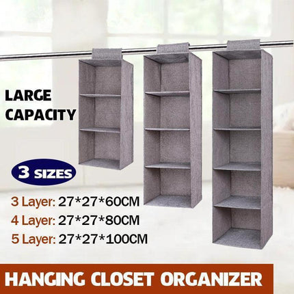 3/4/5 Tier Hanging Closet Organizer Fabric Storage Shelves for Wardrobe and Shoes - 4 Tier.