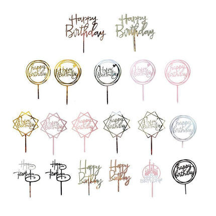 Acrylic Home Happy Birthday Decor Baking Cake Topper Card Party Decor Supply - Black B224.