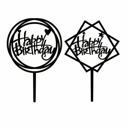 Acrylic Home Happy Birthday Decor Baking Cake Topper Card Party Decor Supply - Black B224.