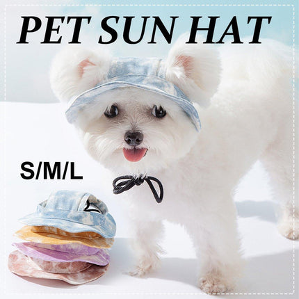 Adjustable Pet Hat with Cute Leaky Ears Sunscreen Fisherman Hat Four Seasons Use - Orange Red - S.