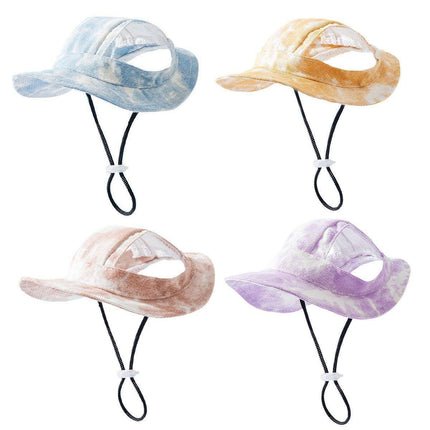 Adjustable Pet Hat with Cute Leaky Ears Sunscreen Fisherman Hat Four Seasons Use - Purple-M.