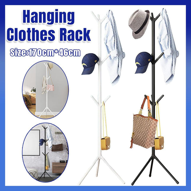 6Hooks Coat Stand Rack Clothes Hanger Hat Tree Jacket Umbrella Storage Organizer - Black.