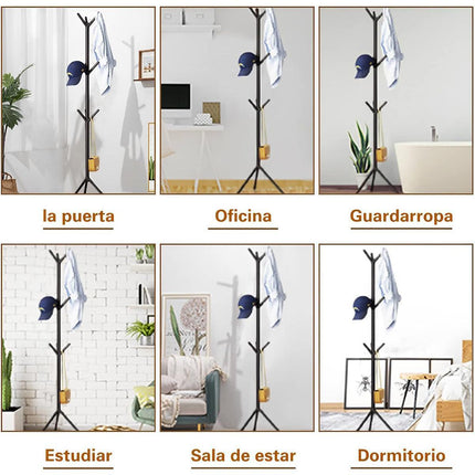 6Hooks Coat Stand Rack Clothes Hanger Hat Tree Jacket Umbrella Storage Organizer - Black.