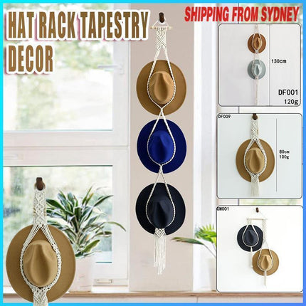 Boho Hand-Woven Macrame Hat Display Rack Hanging Cap Holder 1-3 Hat Rope hanger - D(2Hat Rope hanger).